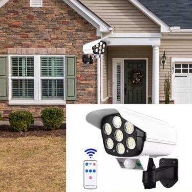 Imagem de Câmera Falsa Solar Luminária Led Sensor Presença Branca Segurança Cont