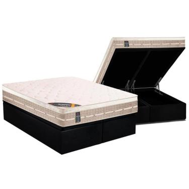 Imagem de Cama Box Baú King: Colchão Molas Castor Bonnel Premium Tecnopedic + Base Crc Suede Black(193X203)