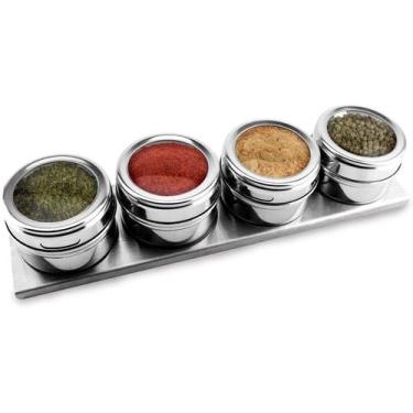 Imagem de Porta Tempero Kit Com 4 Potes Porta Condimentos Temperos Magnético Em 
