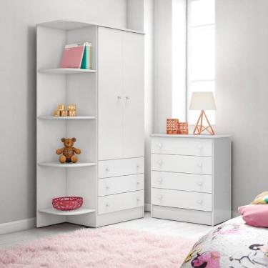 Imagem de Conjunto Doce Sonho Branco Cômoda Doce Sonho 4 Gaveteiros + Guarda-roupa Doce Sonho 2 Portas