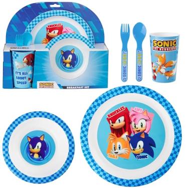 Imagem de Get Trend SONIC THE HEDGEHOG Conjunto de talheres infantil, sem BPA, conjunto de talheres infantis 5 peças, prato, caneca, tigela, colher e garfo, ideia de presente (azul Sonic The Hedgehog)