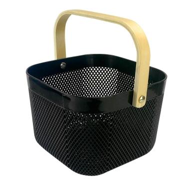 Imagem de Cesto Quadrado Multiuso Com Alça De Madeira 20X20Cm 7021