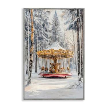 Imagem de Stupell Industries Arte giclée emoldurada cinza Carrossel Winter Wonderland, design por Petal Prints Design, 61 x 40 cm