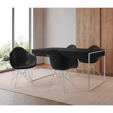 Imagem de Mesa Jantar Industrial Filadélfia Preta 137X90Cm Com 4 Poltronas Pretas Base Ferro Bran Preto
