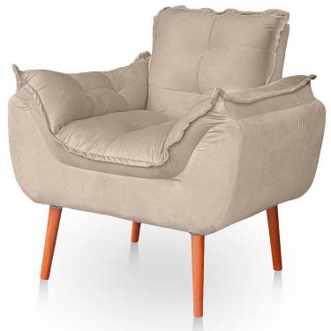 Imagem de Poltrona Opala Para Sala Confortável Resistente Veludo Bege