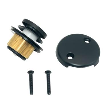 Imagem de DAN SPEED Tampa de drenagem de banheira com botão de pressão, acabamento preto fosco, com adaptador de latão e parafusos de montagem, ralos de banheira de banheiro