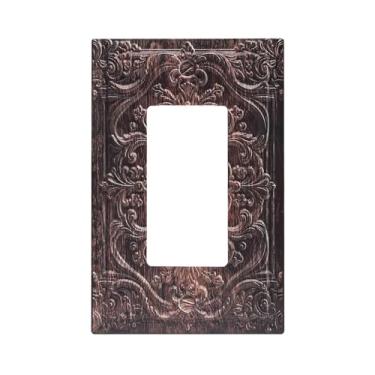 Imagem de Sghxwp Capas decorativas de madeira marrom 3D floral em relevo 1 interruptor de luz basculante placa de cobertura única decorativa para interruptor de luz placa de parede para decoração de quarto e