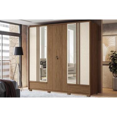 Imagem de Guarda Roupa 6 Portas (2 Ripadas E 2 C- Espelho) E 5 Gavetas C- Pés Democrata Jatobá-areia - Santos Andirá