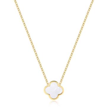 Imagem de Colar de trevo banhado a ouro 18K para mulheres, colar de trevo de quatro folhas, colar feminino, colar de flor da sorte, pingente delicado e moderno, colares de trevo para mulheres, joias, presentes