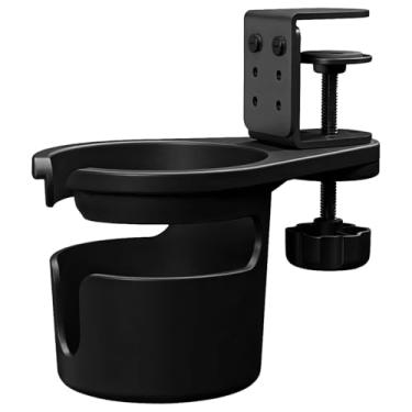 Imagem de Suporte de copo rotativo com altura ajustável para mesa, design de grampo perfeito para armazenamento de bebidas, plástico preto, serve para copos padrão para escritório, jogos e uso em veículos