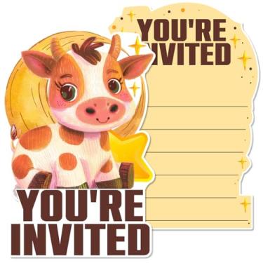 Imagem de MQCLYSG Conjunto de 20 Convites de Festa em Forma de Vaca Sagrada com Envelopes Bonito Desenho Animado Bebê Festa Aniversário Convite Cartões para Meninas Meninos Dupla Face