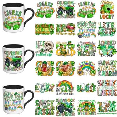 Imagem de Adesivos DTF UV St. Patrick - 24 folhas engraçadas pacotes UV DTF copo envoltório para canecas de vidro café, decalques DIY para copos, esfregar à prova d'água em transferências para artesanato