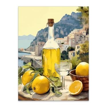Imagem de Haitunone Arte de parede de limão italiano verão costa comida bebida pôster vintage amarelo rústico limoncello impressões em tela para casa de fazenda cozinha banheiro decoração de parede 30,5 x 40,6