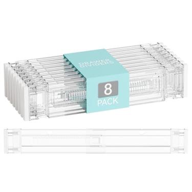 Imagem de Yieach Pacote com 8 divisórias de gaveta de acrílico rasas de 8 cm para roupas, expansíveis de 38 a 53 cm, divisórias ajustáveis para roupas de bebê, meias, roupas íntimas, separadores de gaveta