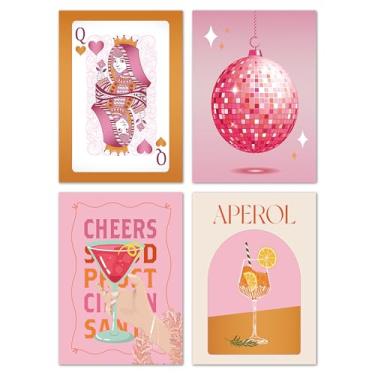 Imagem de Decoração de arte de parede de quarto infantil, impressões de parede de coquete rosa para meninas, pôsteres de pintura de coquetel para decoração de sala de estar, quarto de casa, quarto, faculdade