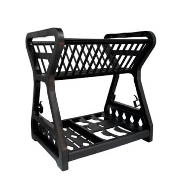 Imagem de Escorredor de Louça Duplo em Preto, Suporte para Pratos e Talheres, Organizador de Cozinha com Design em Grade, Escorredor de Utensílios Domésticos