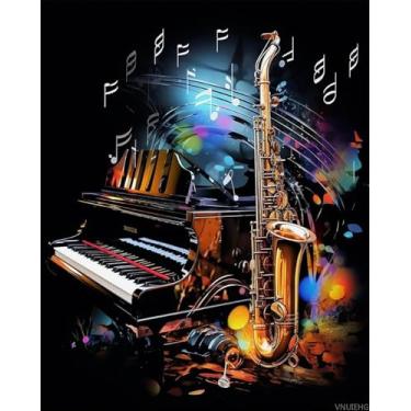 Imagem de VNUIEHG Pintura digital de saxofone e piano pintura personalizada por número de fotos, kits de pintura a óleo digital com pincéis, pintura por números, para iniciantes, decoração de parede para casa