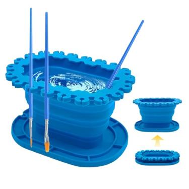 Imagem de Copo de limpeza de pincel de silicone dobrável com suporte, bacia dobrável para acrílico, aquarela e pintura a óleo, suprimentos portáteis de viagem para artistas, rack de secagem de pincéis de vários
