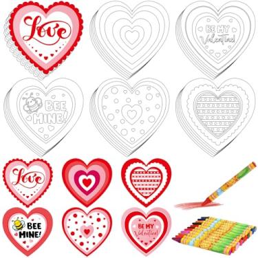 Imagem de Gemscream 30 peças de artesanato de dia dos namorados colorir seu próprio ímã de coração para crianças DIY coração colorir ímãs ornamentos coração dia dos namorados artesanato kits para presente de