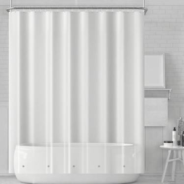 Imagem de SYDHANL Forro de cortina de chuveiro para banheira Clawfoot Curto 452 x 165 cm Forro de PEVA fosco sedoso extra largo à prova d'água conjuntos de cortina de chuveiro com 32 ganchos de metal e 12 ímãs