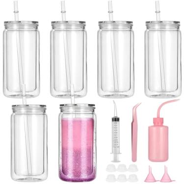 Imagem de Copo de globo de neve com 6 peças, copo de globo de neve de plástico pré-perfurado de 473 ml para iniciantes com garrafa de aperto, seringa dobrada, funis e pinças para globo de neve com glitter