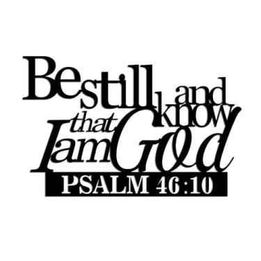 Imagem de Vineland Arte de parede em versículo bíblico de metal, preto "Be Still and Know That I Am God", salmo 46:10, decoração cristã moderna de fazenda, 28 x 23 cm, resistente à água