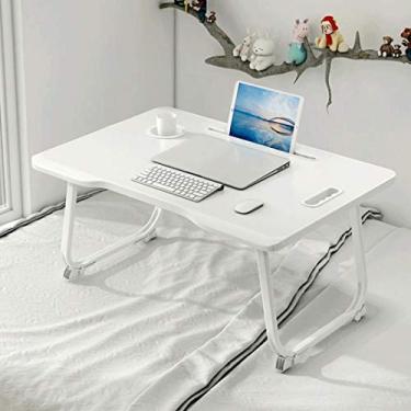 Imagem de Suporte de mesa dobrável para laptop com compartimento para copo e compartimento para cartão, bandeja para cama de café da manhã, suporte de livro 60 x 42 x 28 cm