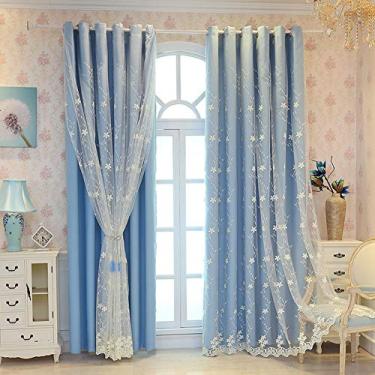 Imagem de Cortina blecaute de camada dupla bege, rosa - sobreposição de tule, blackout e voile renda branca bordada painel de cortina de sombreamento sólido em camadas, sala de estar/economia de energia