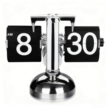 Imagem de JUSTHERE Relógio flip retrô, relógio de mesa/mesa alimentado por bateria para quarto, relógio flip digital operado por engrenagem interna vintage para decoração de quarto de hotel e escritório (Preto)