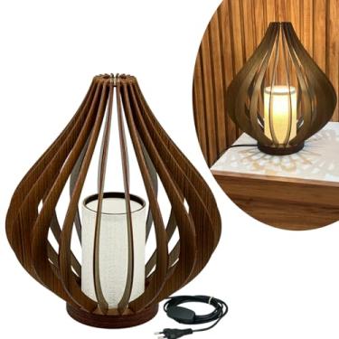 Imagem de Luminária De Mese Abajur Blanca 36 Cm Decoraçao De Ambiente Sala De Estar Quarto Escritório | Madeiral Madeira MDF Imbuia