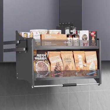 Imagem de Armário de cozinha com economia de espaço interno prateleira de 2 camadas, conveniente deslizante embaixo da prateleira, armário superior de elevação de eletrodomésticos para armazenamento de pratos