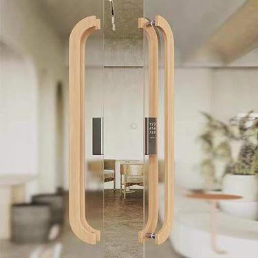 Imagem de STXYANGV Puxador de porta push pull com 2 pares - madeira maciça, conjunto de ferragens de porta de vidro interior/exterior, substituição de barra de aperto de maçaneta francesa de entrada (cor