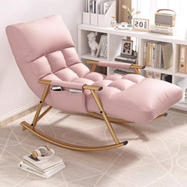 Imagem de Cadeira de balanço estofada moderna com encosto de cabeça grosso e bolsos laterais, balanço planador confortável para berçário, sala de estar, sala de aula ou quarto (rosa 60 x 96 x 56 cm/23 x 37 x 22