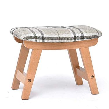 Imagem de Banqueta baixa de madeira, pufe acolchoado côncavo para descanso dos pés com capa de linho removível, banquinho estofado para pés para sala de estar quarto verde 38,5 x 25,5 x 29 cm/xadrez a/38,5