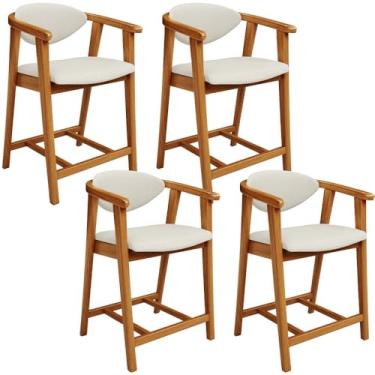 Imagem de Kit 04 Banquetas Baixa Cozinha Sala de Jantar Bancada Cecília L02 Linho Champanhe - Lyam Decor
