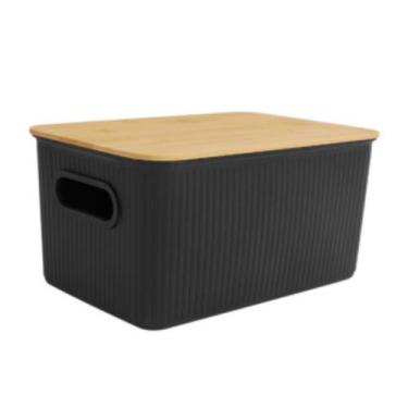 Imagem de Caixa Organizadora 6L De Plástico Tampa De Madeira Oikos Cor Preto