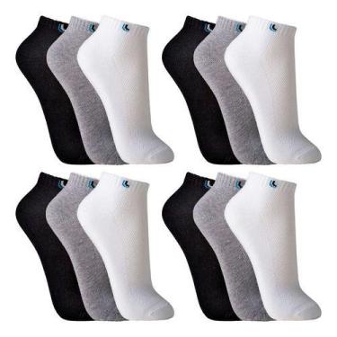 Imagem de Kit 12 Pares Meia Lupo Cano Curto Masculina Sport, Cinza, Preto, Branc