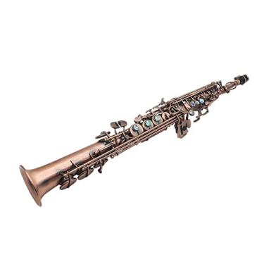 Imagem de Saxofone profissional bronze reto Saxofone Sax Woodwind Instrumento Abalone Shell Key Carve Pattern Student Saxofone