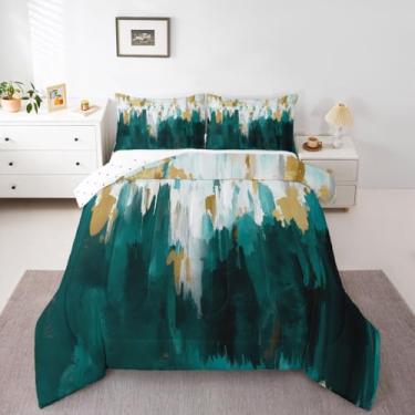 Imagem de Feelyou Abstact Conjunto de edredom geométrico para todas as estações com 1 fronha, arte moderna, microfibra, roupa de cama solteiro, decoração de quarto de luxo, azul-petróleo, respirável, macio e