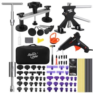 Imagem de Kit de extrator de amassado de carro, removedor de amassados sem pintura para reparo de amassados de carro com abas de tração de alta aderência, pistola de cola e varas, ventosa, barra em T de martelo