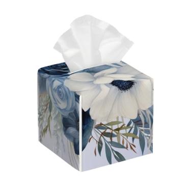 Imagem de Suporte quadrado de couro para caixa de lenços de papel, impermeável, elegante, flores bonitas, organizador de papel facial com cinto inferior, estojo de lenços para mesa, banheiro, escritório, mesa