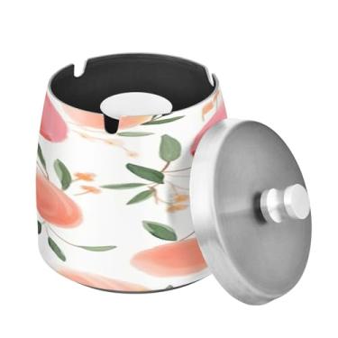 Imagem de Blueangle Cinzeiro rosa pêssego com tampa para cigarros, à prova de vento/chuva, aço inoxidável, sem fumaça, inodoro, cinzeiro para uso interno ou externo (572)