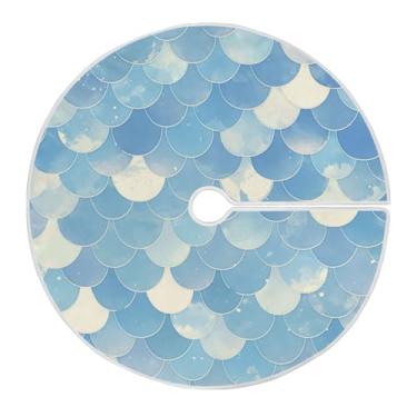 Imagem de Blueangle Saia de árvore de Natal com escamas de sereia azul de 120 cm - poliéster macio e resistente a rugas, decoração de férias para festas de Natal, árvore festiva e decoração de casa (584)