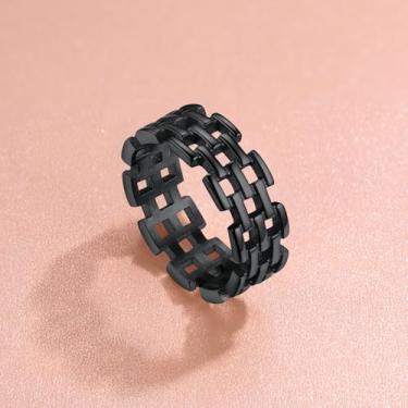 Imagem de Anel feminino banhado a ouro 14 quilates, preto/prata, delicado, anel de compromisso altamente polido, ajuste confortável 7-14, 11, Aço inoxidável, Sem pedra preciosa