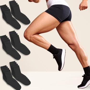 Imagem de Kit 12 Pares Meia Feminina Preta Cano Médio Academia Fitness Tamanho:3
