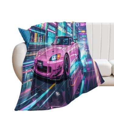 Imagem de HouLaiZhe Cobertor Super Macio Flanela JDM Carro S2000 Esportes Neon City Cobertores de Refrigeração Leve para Sofá-Cama Cadeira Sofá Carro Viagem ao Ar Livre Leve Quente 152 cm x 203 cm