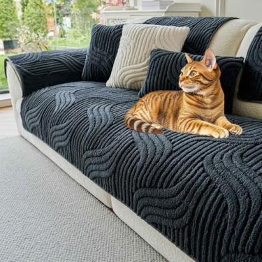 Imagem de OTOB Capas de sofá para sofá com 3 almofadas para animais de estimação, capa de sofá de pelúcia lavável para móveis, antiderrapante para todas as estações, macia e felpuda, 1 peça (cinza escuro, 70 x