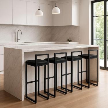 Imagem de Kit 4 Banqueta Alta Ferro Cozinha Corino Bancada Gourmet Preto