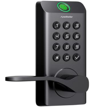 Imagem de Fechadura de porta de entrada sem chave com impressão digital, maçaneta de porta com trava de impressão digital, fechadura de porta de teclado com alavanca, maçaneta de porta com teclado, alta