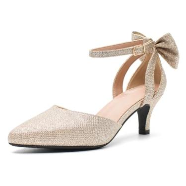 Imagem de Sapato social feminino de casamento, noite, laço, salto gatinho, tira no tornozelo, fivela, Glitter champanhe dourado, 41